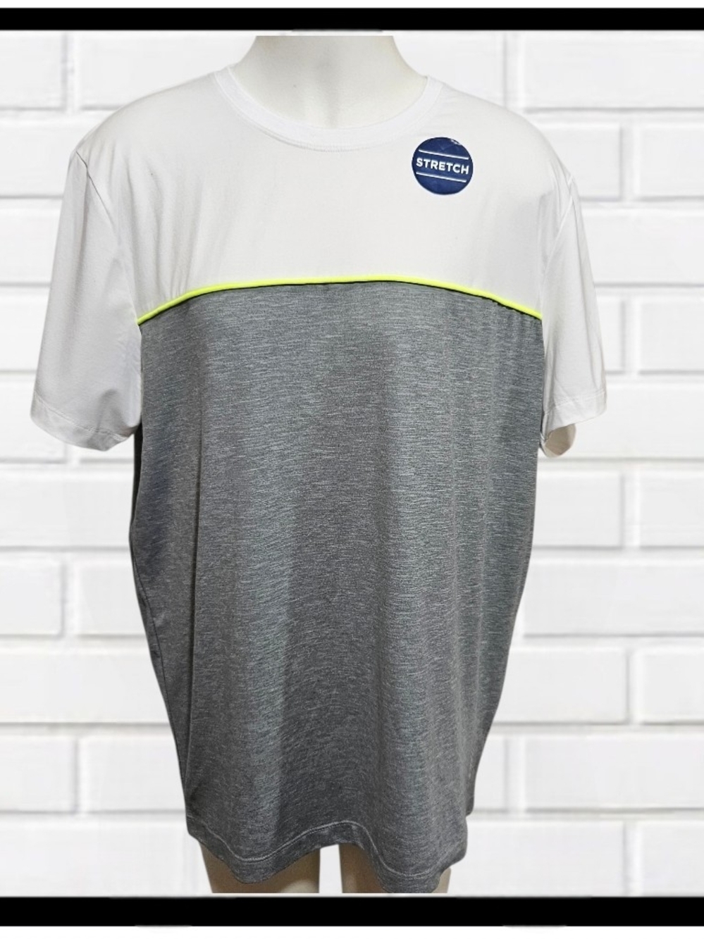 AEROPOSTALE Men's A87 Stretch Colorblock Tech Tee Gray White Neon Sz L NWT